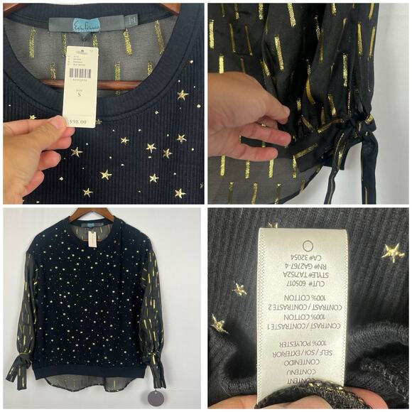 NWT Anthropologie Eva Franco Matilda starry black & Gold Balloon Sleeve blouse S - Picture 5 of 9